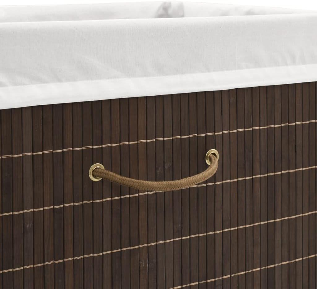 Bamboo Laundry Bin Rectangular Dark Brown with Removable Liner and Foldable Design for Home Organization and Storage