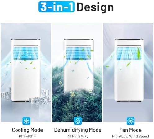 DORTALA Portable Air Conditioner 10000 BTU, 3-in-1 AC Unit with Dehumidifier, Fan Modes, 24H Timer, Remote Control, Window Kit, Quiet AC Unit Cools Rooms to 350 Sq.Ft