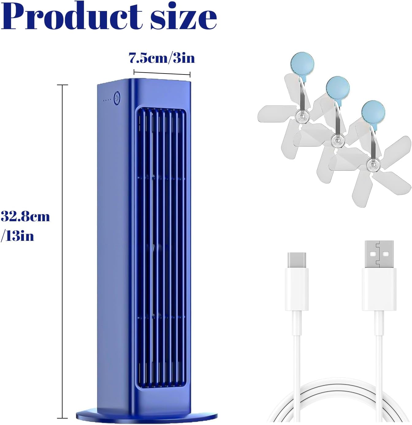 Portable Kitchen Cooling Air Conditioner, 3 Speeds with Air Conditioner Wind Deflector, Turbo Compression Cooling, USB Rechargeable Suitable for Kitchen, Bedroom and Living Room (blue)
