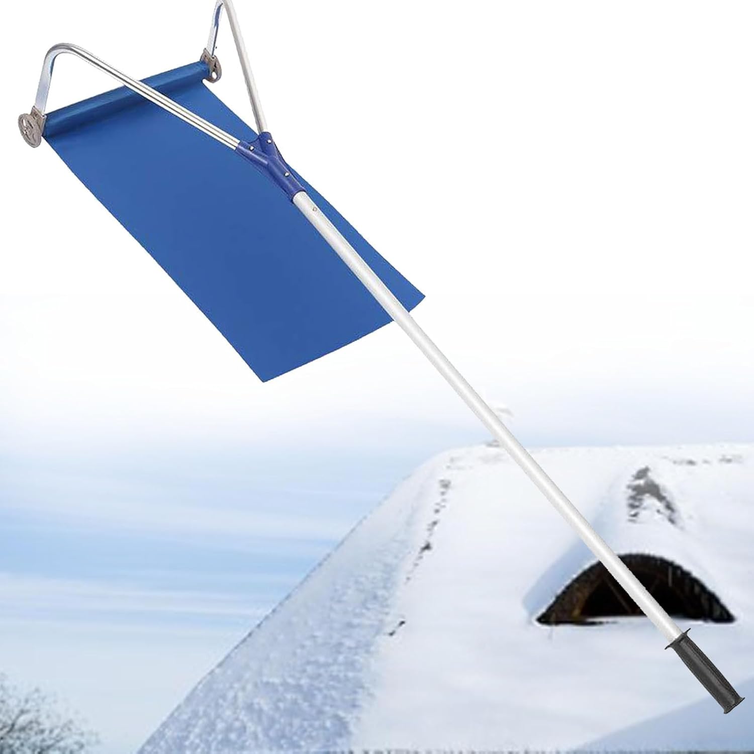 Lightweight Aluminium Snow Rake Tool for Roof - Efficient Snow Removal Shovel for Homes & Cars, Ideal for Wet Leaves - Durable, Reachable Design, Silver Finish