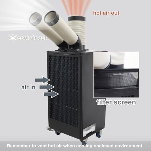 TECHTONGDA Industrial Spot Cooler Air Conditioner Commercial Mobile Outdoor Cooling Machine Aircon Double Outlets 550m³/h 12000BTU/h 220V Blcak