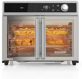 BLACK+DECKER Crisp 'N Bake Air Fryer Toaster Oven Combo, 12 in 1 Countertop Convection Oven Cooks Food Fast, Fits a Whole Pizza or 6 Toast Slices, French Doors with Stainless Steel Finish