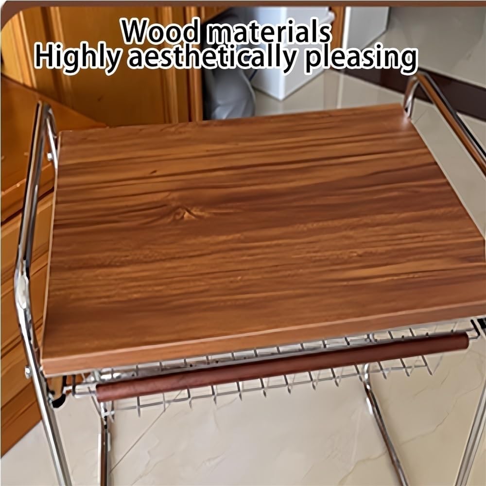 Wood Microwave Oven Rack, Metal Over The Microwaves Shelf with Storage, Kitchen Storages Shelves for Home, Office(18.89in)