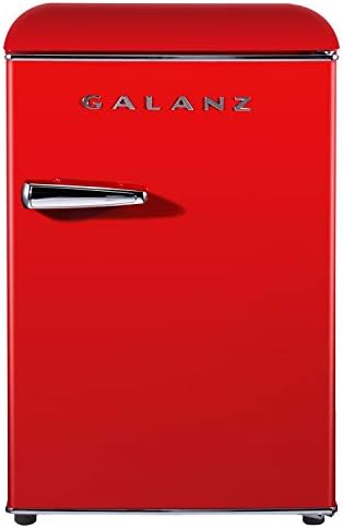 Galanz GLR25MRDR10 Retro Compact Refrigerator, Mini Fridge with Single Doors, Adjustable Mechanical Thermostat with Chiller, Red, 2.5 Cu Ft & GLCMKZ07RDR07 Retro Countertop Microwave Oven