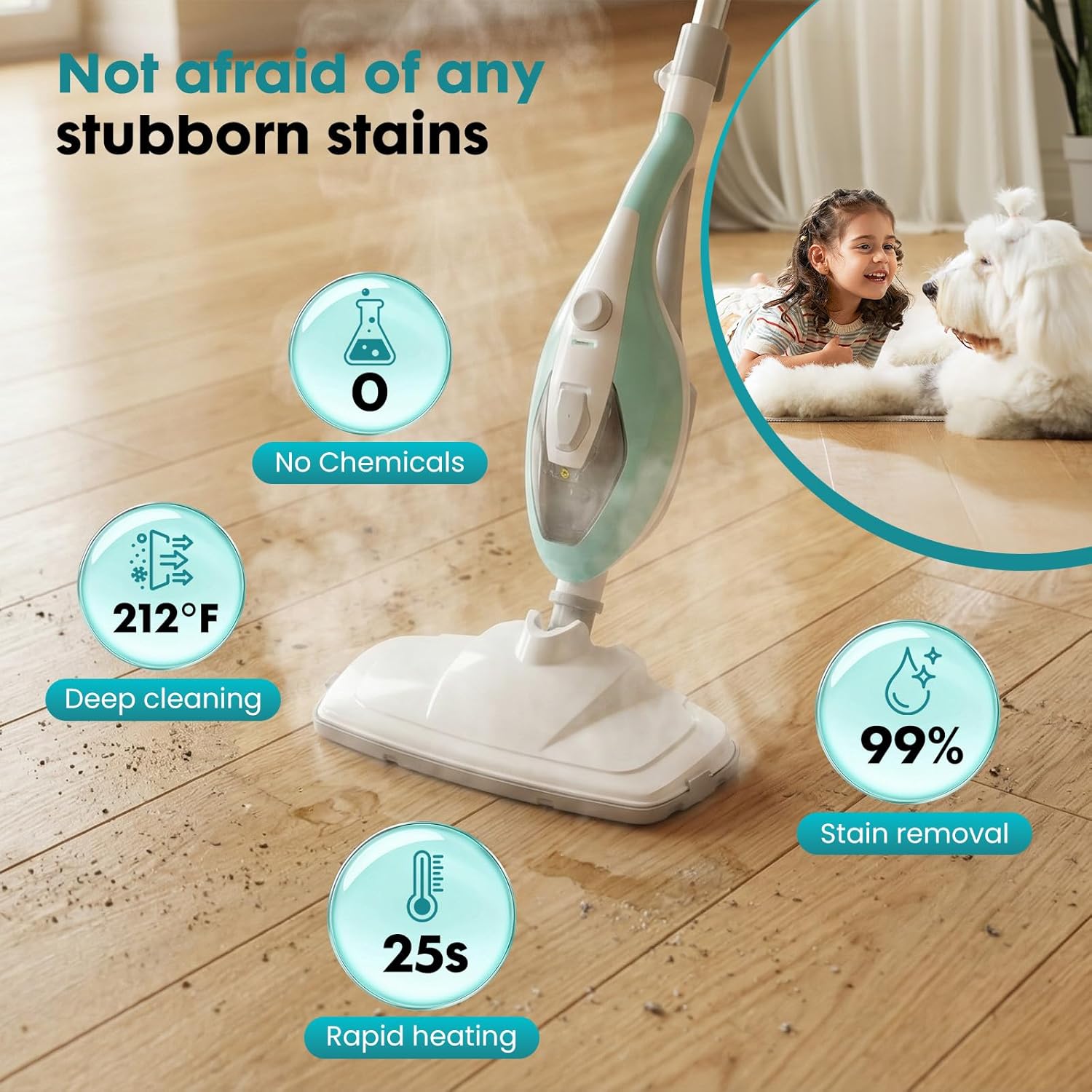 OLIXIS 10-in-1 Steam Mop, 1550W Detachable Handheld Steam Cleaner for Floor Cleaning, 16.4FT Cord, 2 Washable Pads, Multi-Purpose Floor Steamer for Hardwood, Carpet, Tile, Grout, Windows, White Green