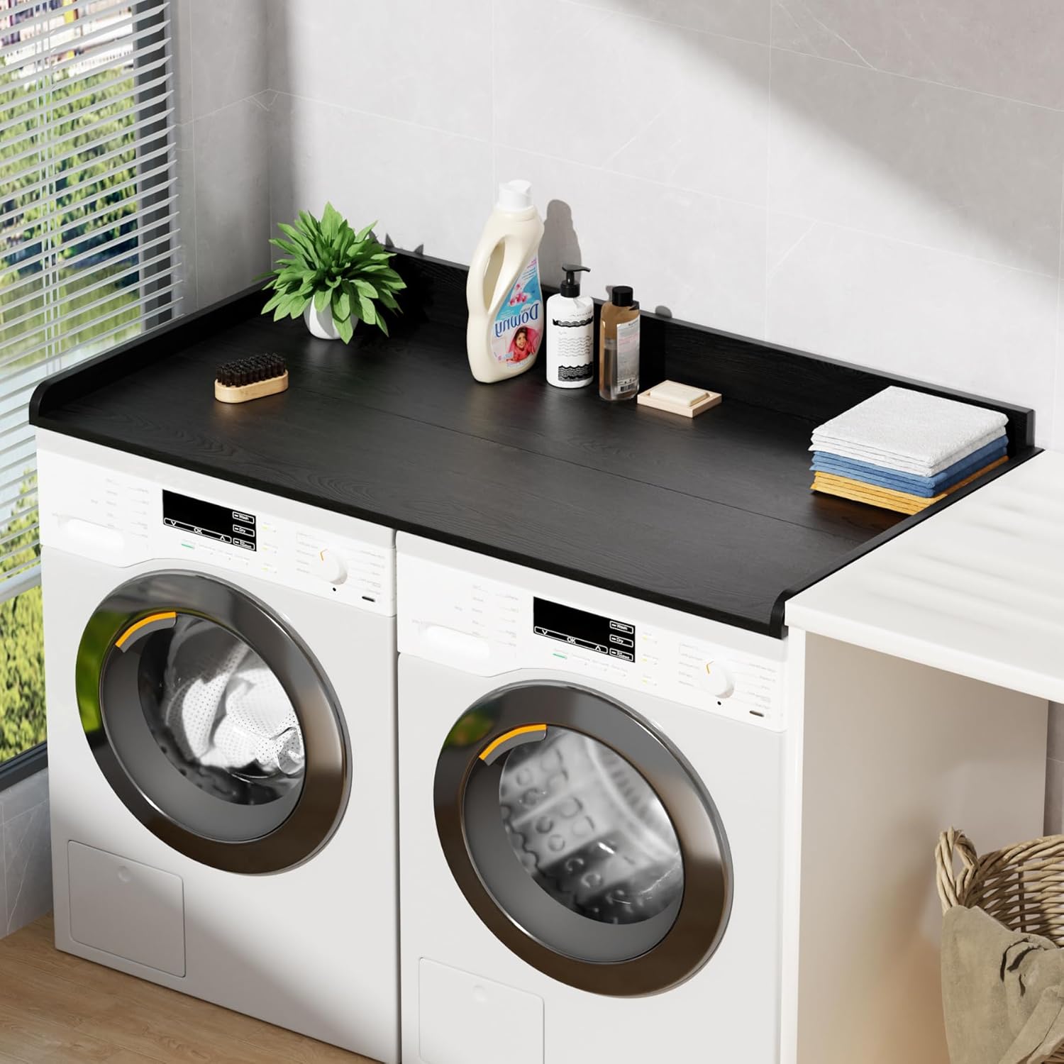 Washer Dryer Countertop, Laundry Countertop Over Wooden Washer and Dryer for The Top with Non-Slip Pads, Laundry Hamper Counter Storage Organization 54