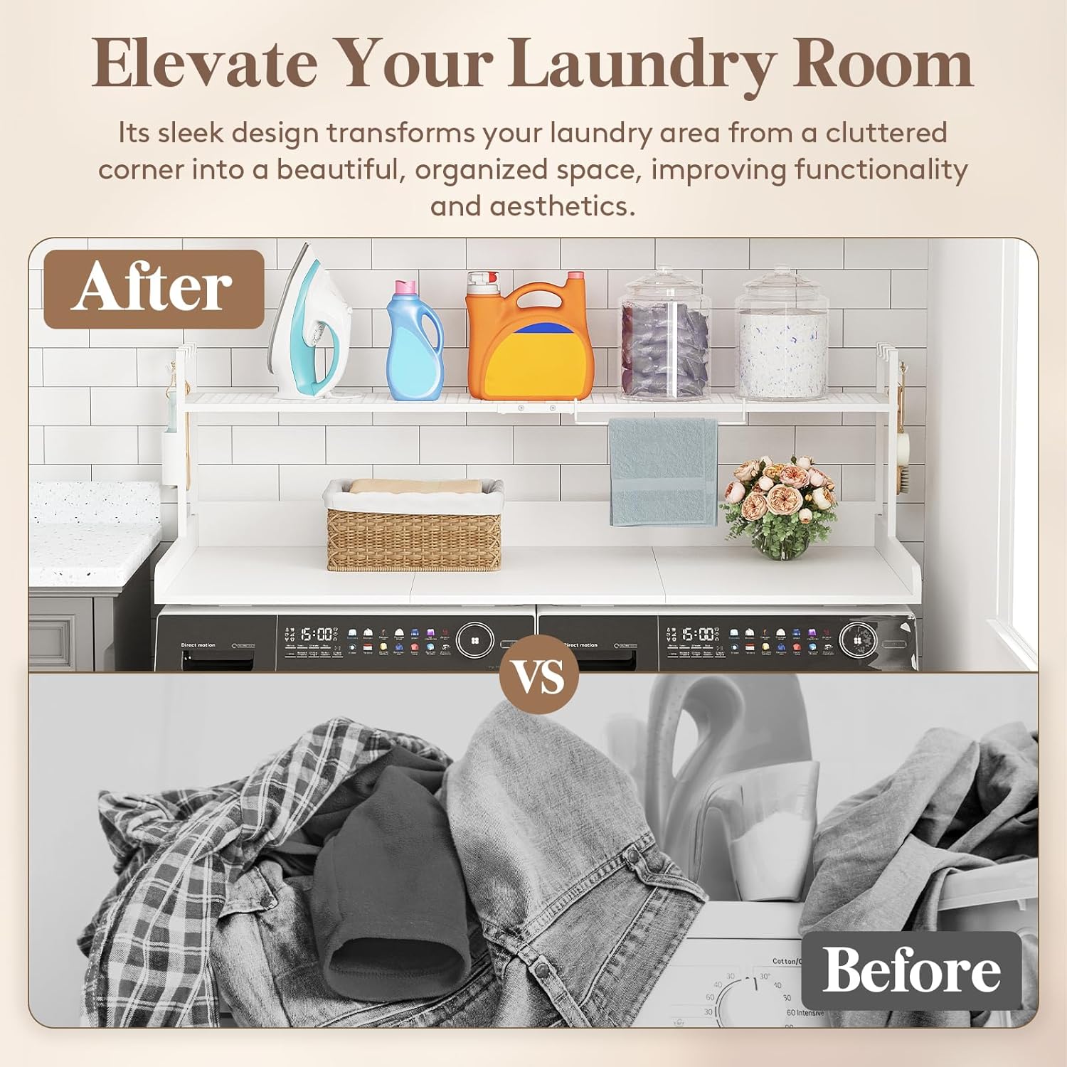 Lifewit Washer Dryer Countertop with Adjustable Shelf, Splice Type, 54