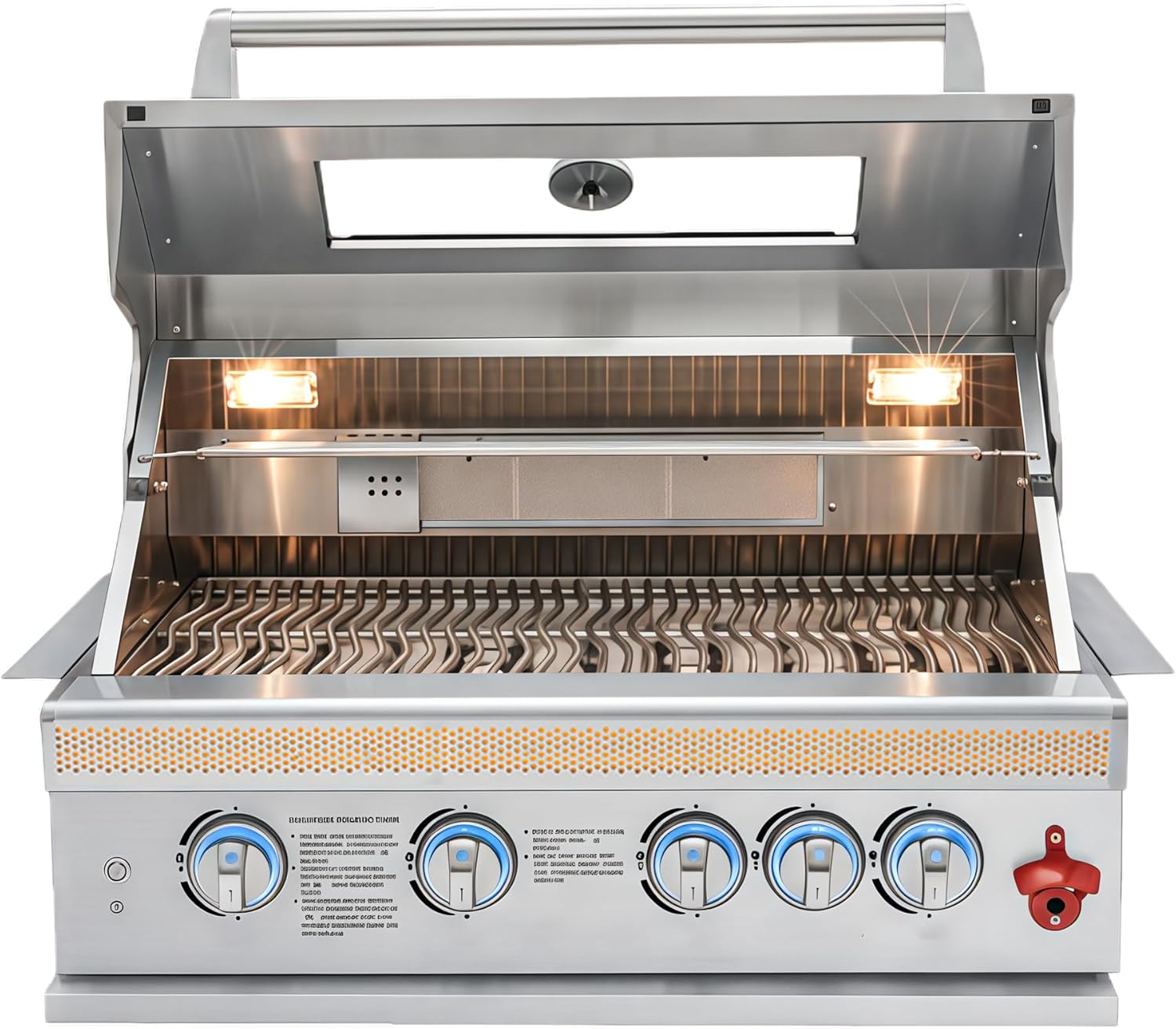 Built-in BBQ Gas Grill, 72000 BTU Outdoor Kitchen Grill with 4 Main Burners & Infrared Back Burner, 304 Stainless Steel, LED Control Knobs & Light, for Garden Patio Party (propane)