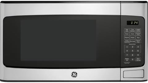 GE Countertop Microwave Oven, Compact 1.1 Cubic Ft., 950-watt Capacity, 6 Auto Cooking Settings, Child-Lock Technology, Kitchen Essentials for the Countertop, Dorm Room or Apartment, Stainless Steel