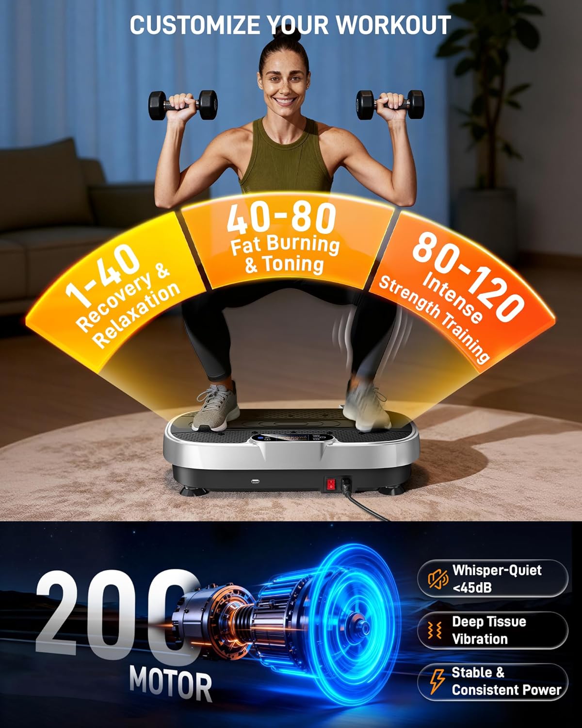 Vibration Plate Exercise Machine for Weight Loss and Lymphatic Drainage - 330lbs Capacity Vibrating Platform for Home Gym Workout, Full Body Shaker Pilates Equipment with Loop Bands for Women and Men