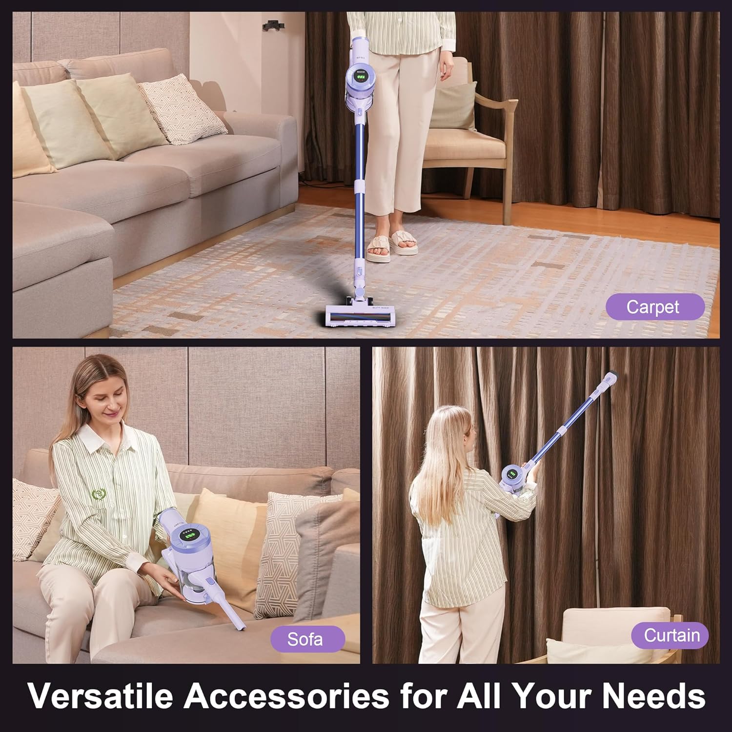 Cordless Stick Vacuum Cleaner, 30KPa Handheld 2200mAh Rechargeable Battery Lightweight Small Vac Electirc Broom, 40Mins Runtime for Home Hard Floor Carpet Pet Hair Cleaning, Purple