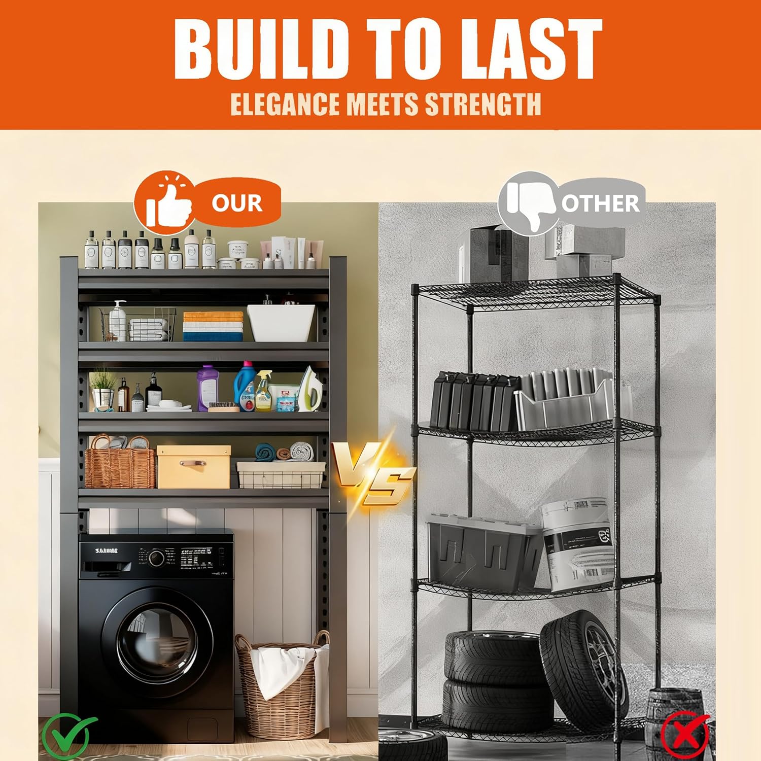 Height-Adjustable Bathroom & Laundry Storage Shelf, 3-Tier Metal Organizer Rack for Washer Dryer, Sturdy Shelving Unit for Bathroom Essentials, 63 x 45.3 x 19.7 Inches