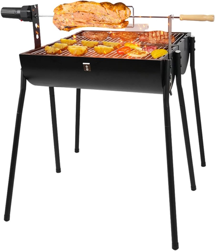 Portable Charcoal Grill with Thermometer, Double-sided Smoker Grill for Outdoor Patio Backyard Camping and Parties