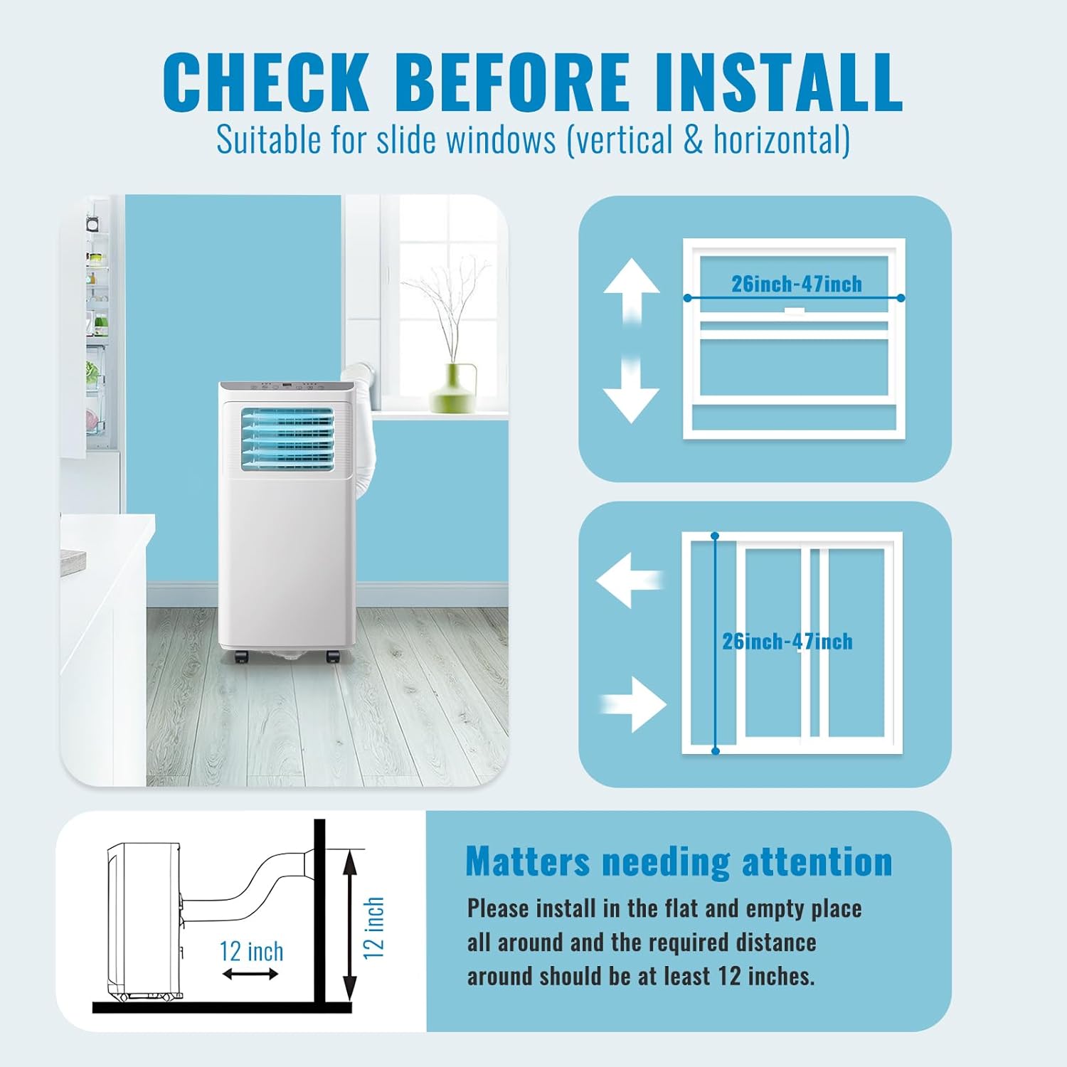 WANAI Portable Air Conditioner Standing Floor 8,000 BTU ASHARE(5,000 BTU SACC) AC Unit with Built-in Dehumidifier & Fan, Remote Control and Window Installation Kit Included, LED Display, White