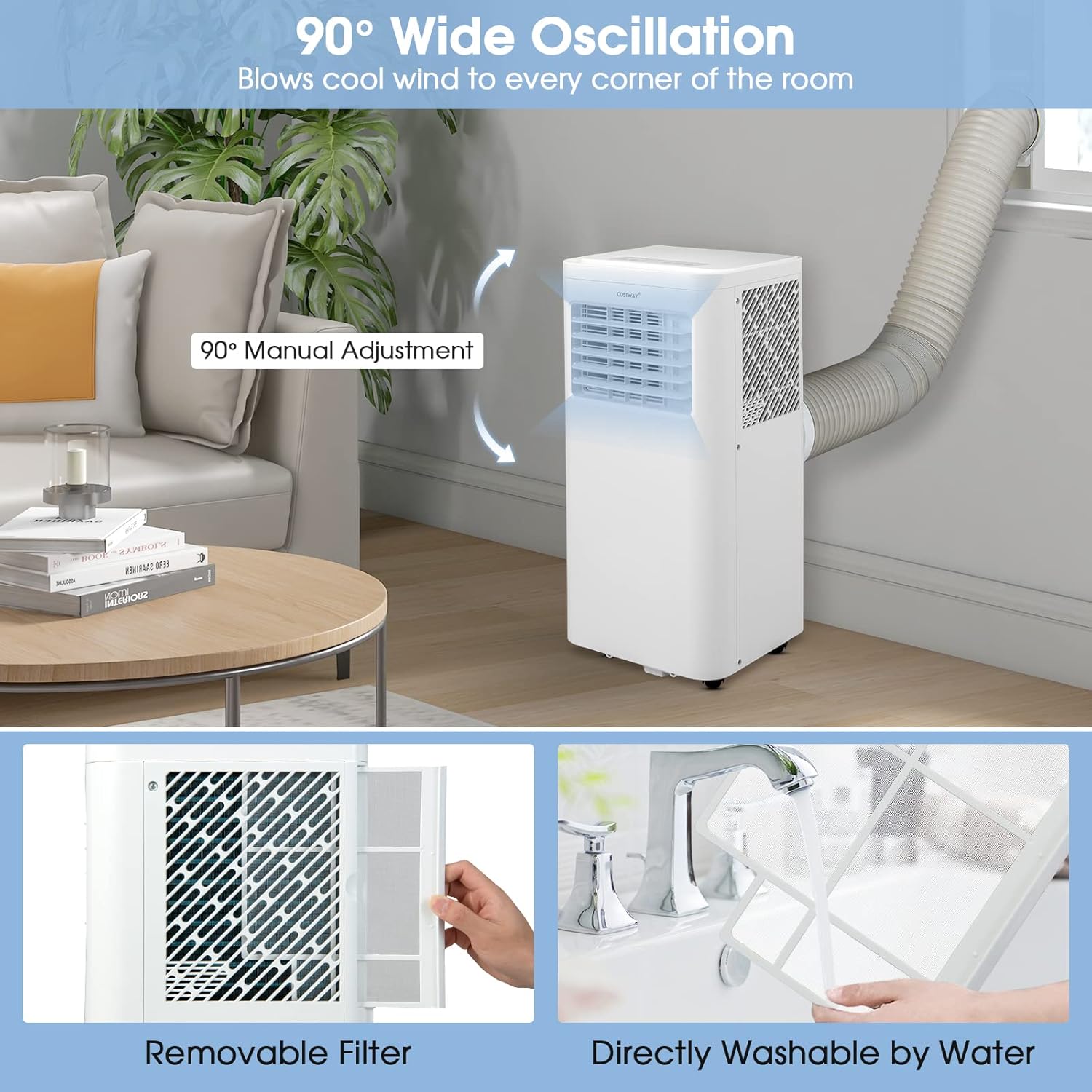 COSTWAY Portable Air Conditioner, 8000 BTU 3-in-1 Personal AC Unit with Built-in Dehumidifier, Fan Mode, Sleep Mode, 24H Timer, Remote Control, Cools up to 250 Sq. Ft for Bedroom