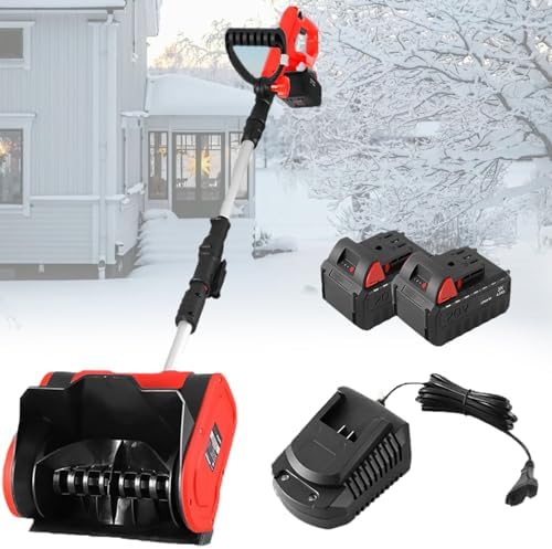 Snow Shovel 1200w, Small Snowplow with Adjustable Front Handle & Telescopic Pole, Cordless Electric Snow Blower with 2 Battery, Outdoor School Roads Driveways Snow Clearing Machines,32 Cm Wi