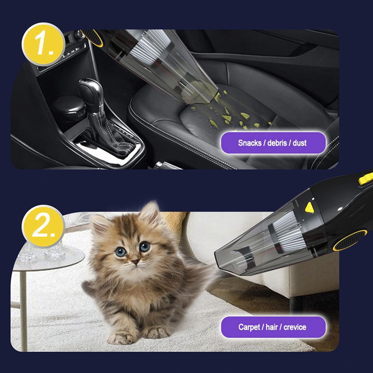 Portable Car Vacuum Cleaner 9000Pa Handheld Dry/Wet Dust Cleaner for Car Interior, Home, Office,Black,Wireless