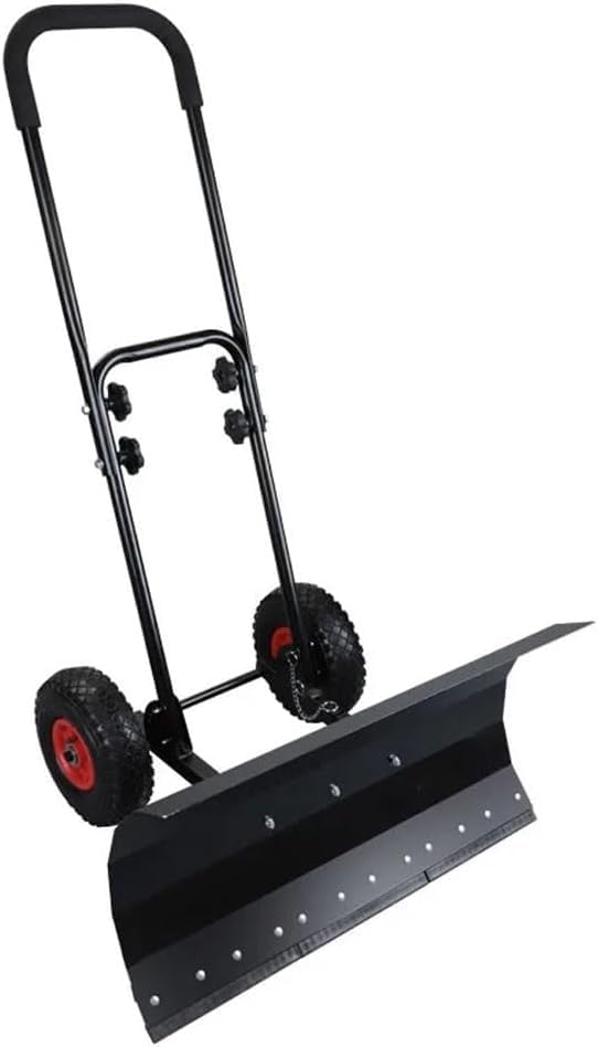 Snow Pusher Shovel with Wheels, 2 in 1 Heavy-Duty Rolling Snow Pusher, Adjustable Handle, Pavement Ice Snow Removal Tool