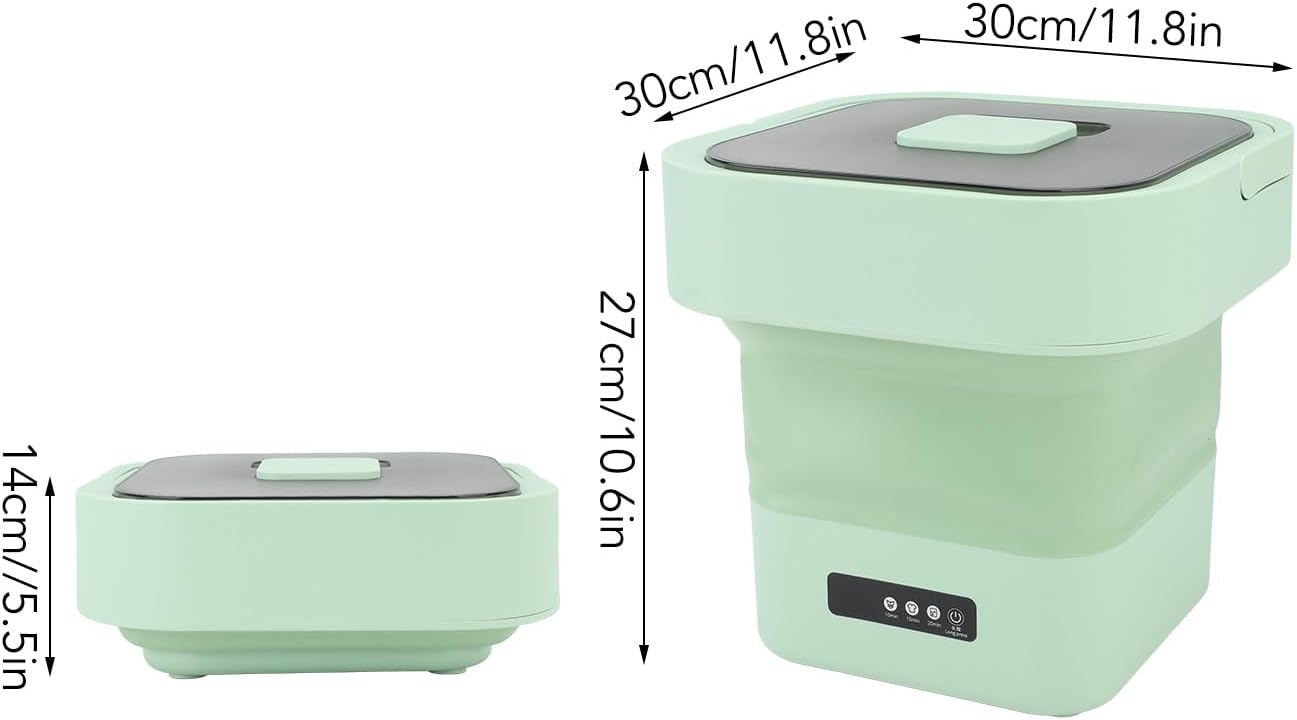 Portable Washing Machine, 10L Fully Automatic Spin Drying Function Foldable Mini Clothes Washer for Underwear Baby Clothes Basket Laundry Machine for Travel, Apartment (US + Green)