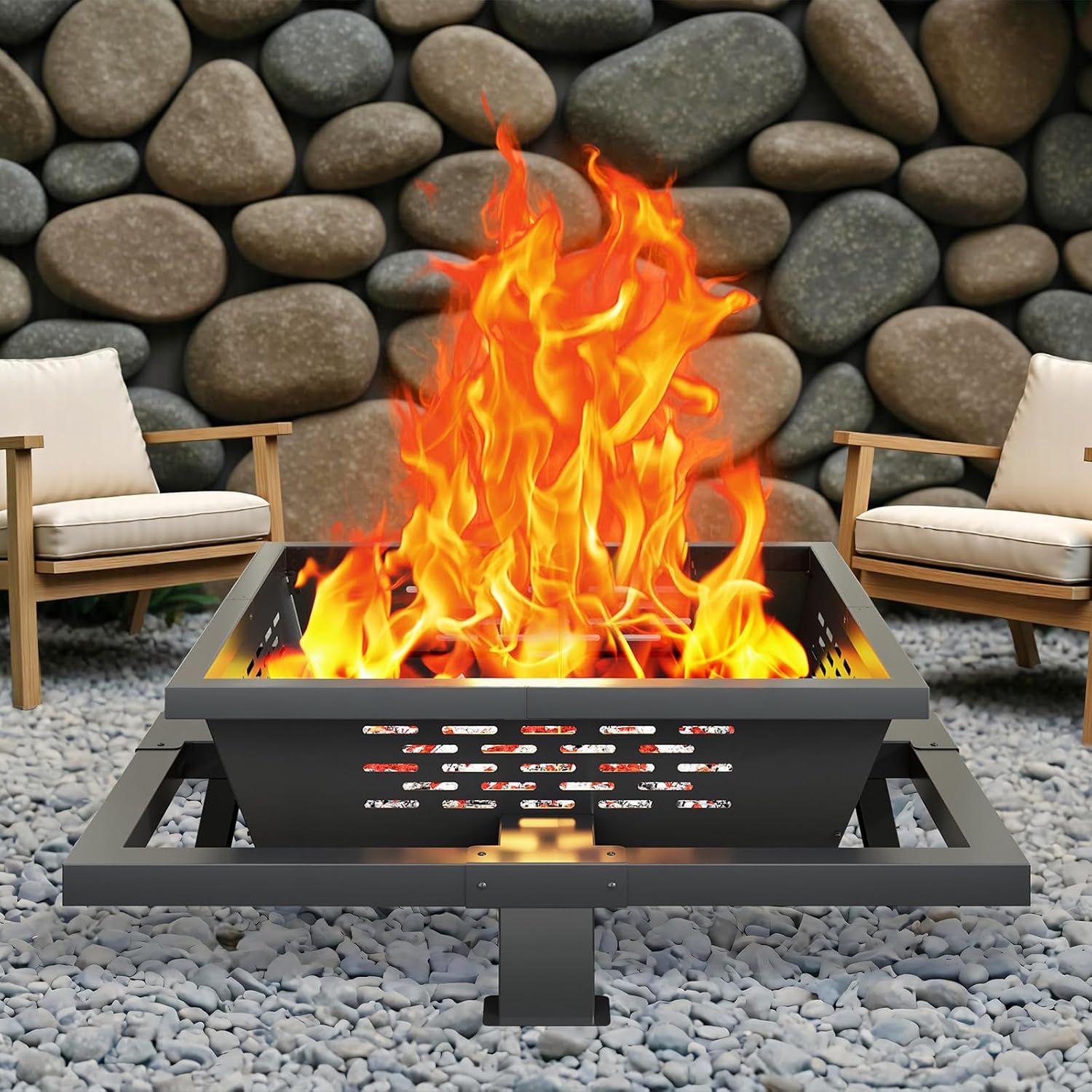 47 Inch Fire Pit for Outside, Outdoor Wood Burning Firepit with Poker, Heavy Duty Fire Pit for Camping, Backyard, Patio