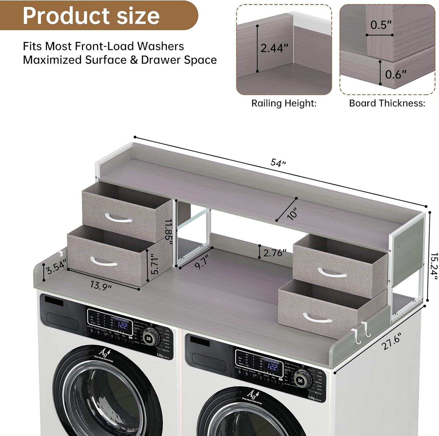 4 Drawers Washer Dryer Countertop with Shelf, 27.5