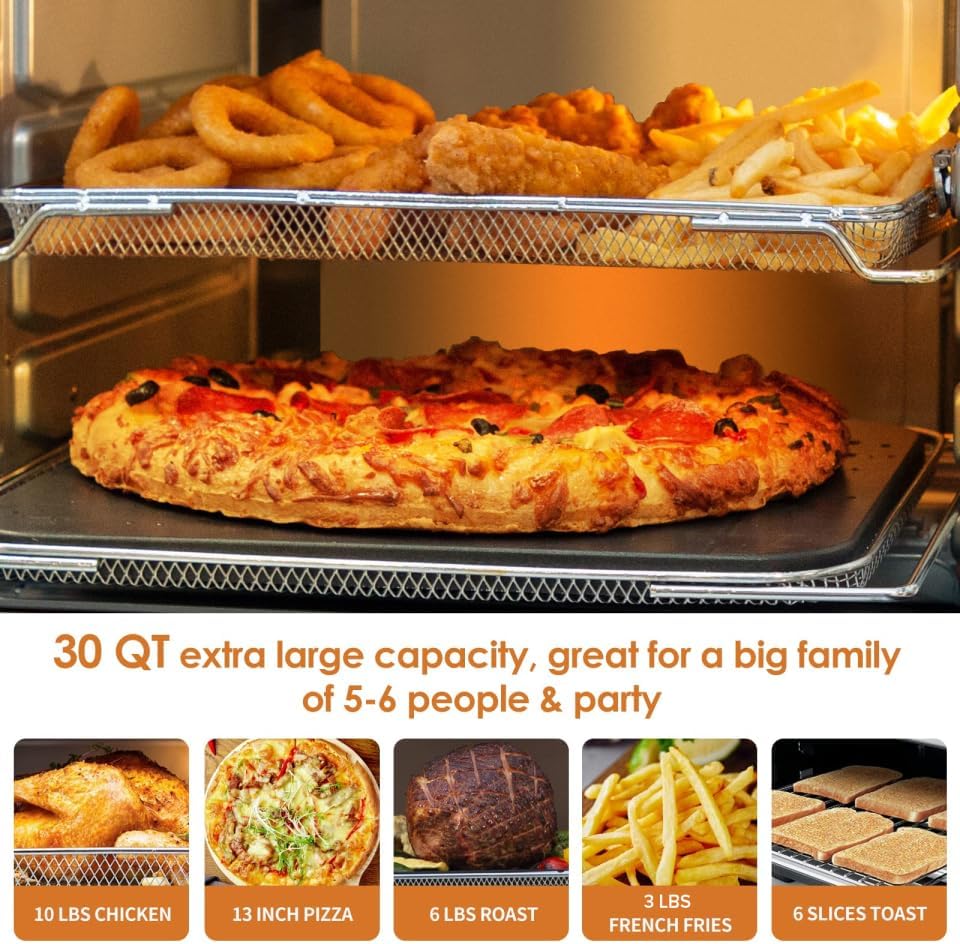 NUWAVE Bravo XL Air Fryer Convection Toaster Oven Countertop, 112-in-1 Smart Grill Combo with Original Flavors & Marks, Adjustable Heating Zones for Pizza, Roast, Bake, 50-500°F, Stainless Steel, 30QT