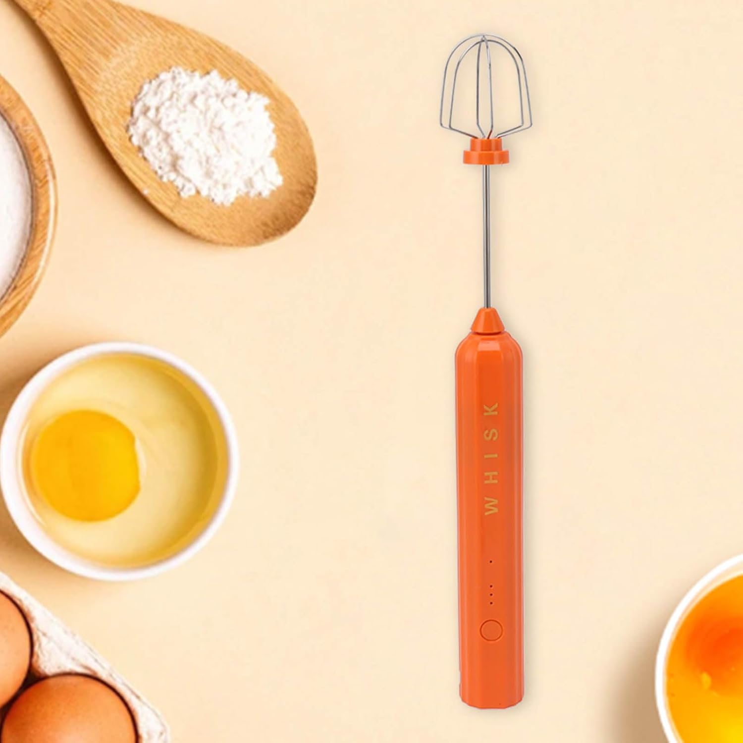 USB Stainless Steel Electric Household Mixer, Handheld Small Mixer Wireless Whisk Frother Wand, Ideal Hand Frother for Kitchen Use (Orange)