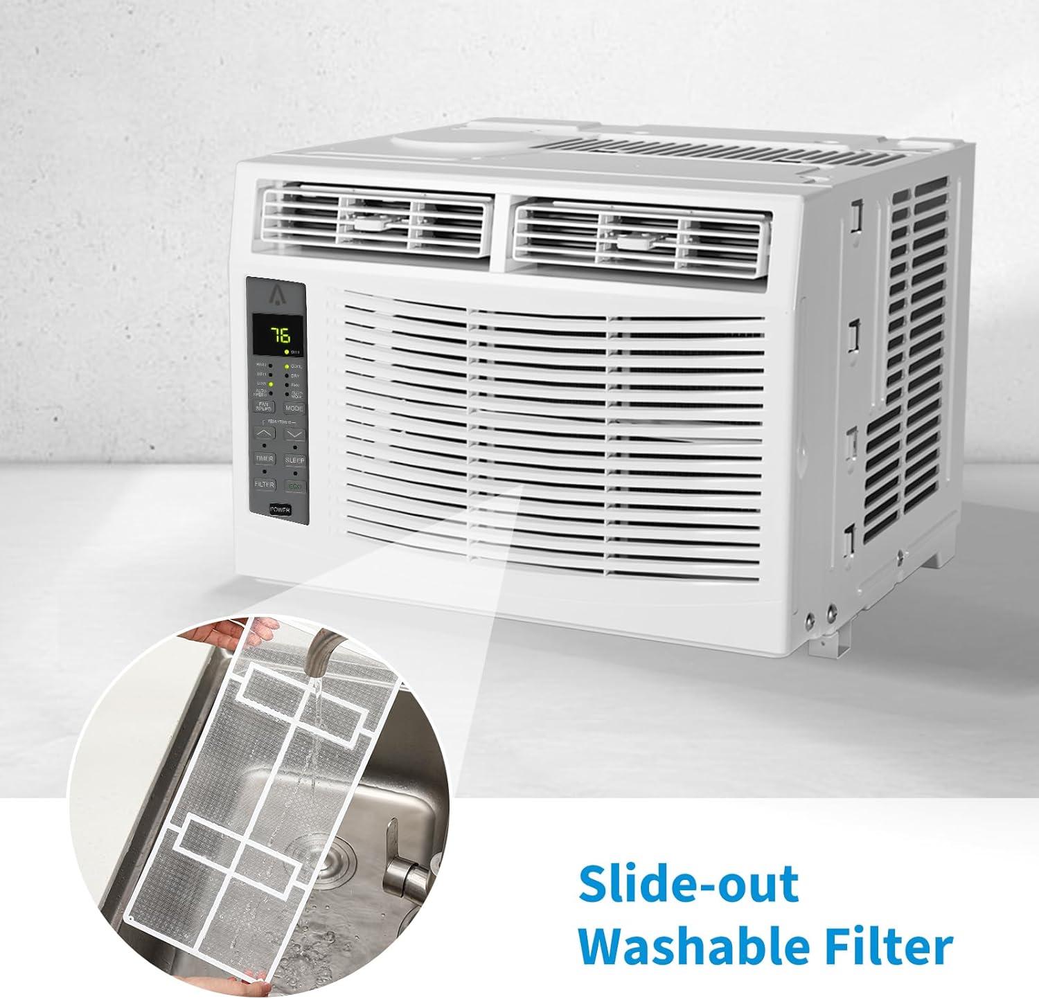 Window Air Conditioner, 6000Btu - Cools Areas Up to 250 Sq. Ft., Featuring Dehumidifier, Fan, ECO Mode, Auto-Restart & 3 Speeds​