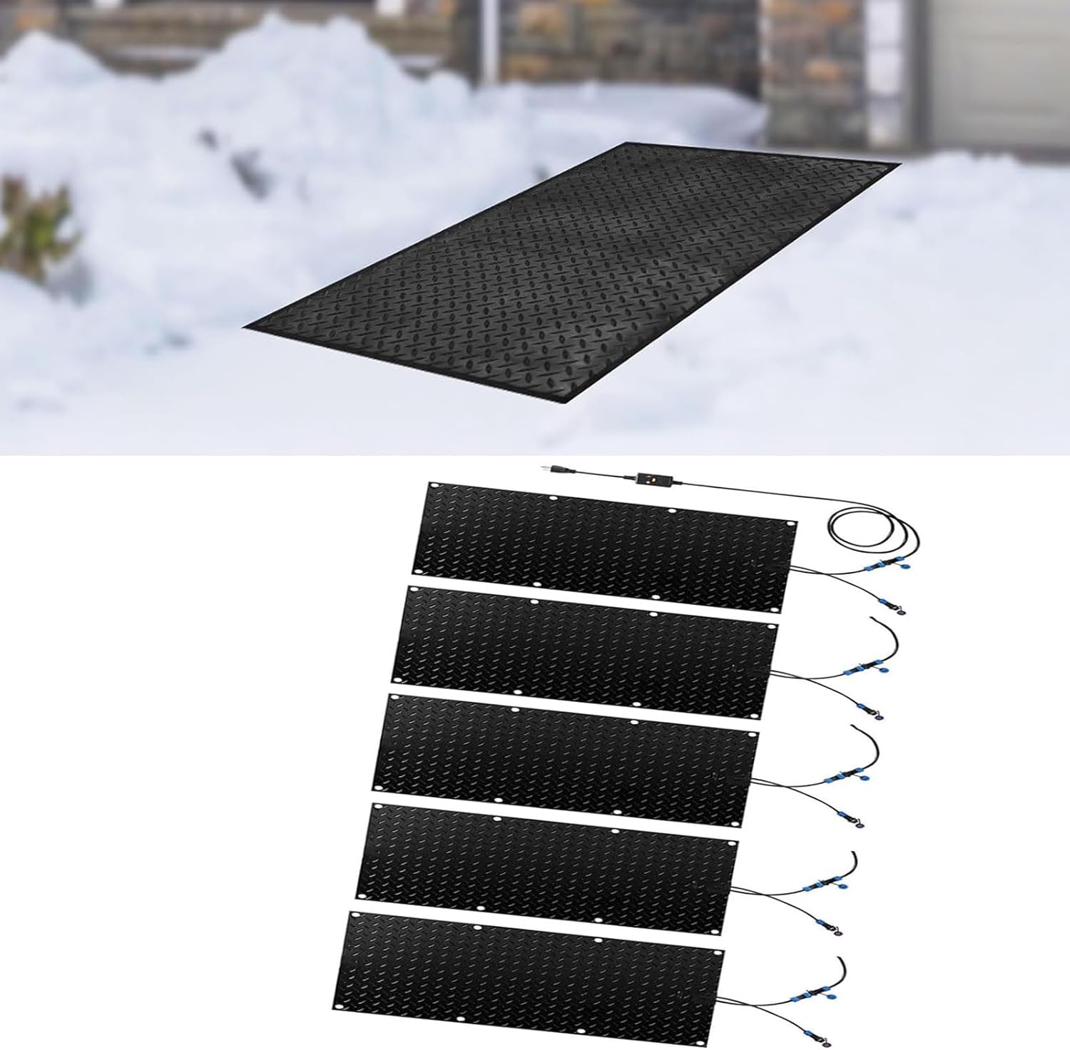 Snow Melting mats Outdoor, Snow Melting mats, Heated Snow Melting Half Walkway Mat, w/Power Cord, Slip-Proof Design for Extra Traction, Winter Outdoor Snow Mat,5 Pcs-25.4x90cm/10inx35.4in