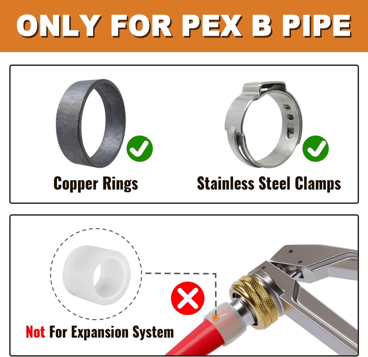 SUNGATOR Washing Machine Laundry Outlet Box, Washer Water Valve Wall Box with Center Drain, 1/2 Inch Pex Crimp Inlet x 3/4 Inch MHT Outlet, with Stainless Steel Water Hammer Arrestor and 4 Crimp Rings