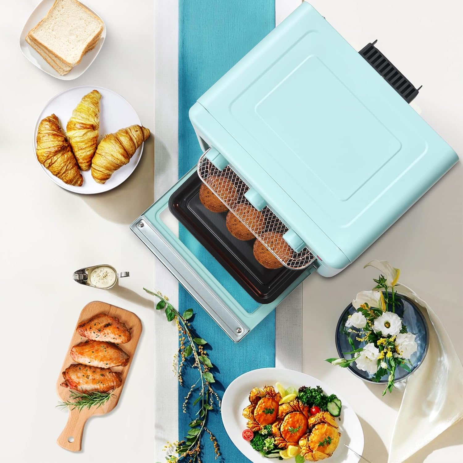 Novaspark Air Fryer Toaster Oven Combo, Retro Convection Oven Countertop,16QT Small Toaster Oven, 4-slices or 9