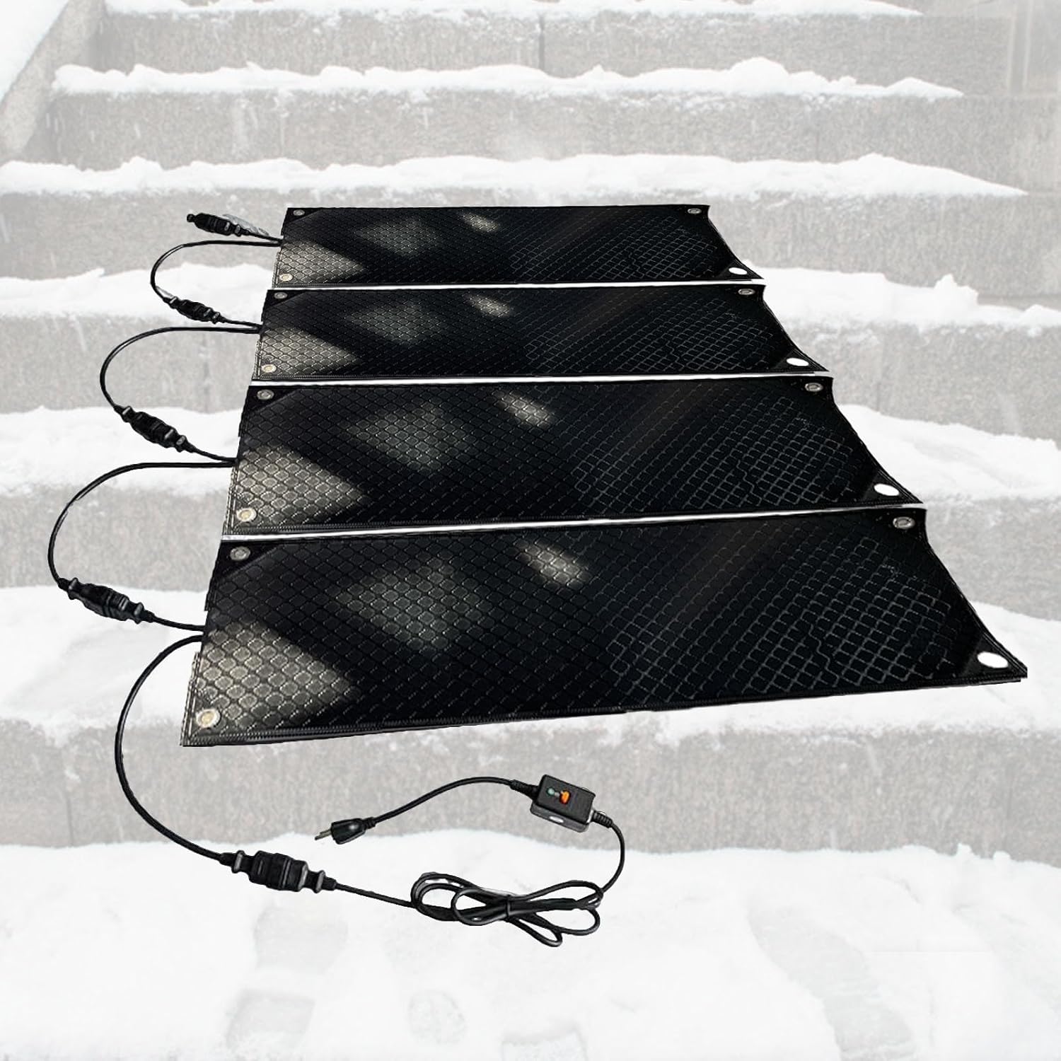 Heated Snow Melting Mats Outdoor,Rubber Snow and Ice Heated Pad,1/2/3/4/5 Pcs, with 5ft Power Cord,for Walkway, Steps, Decks and Sidewalks