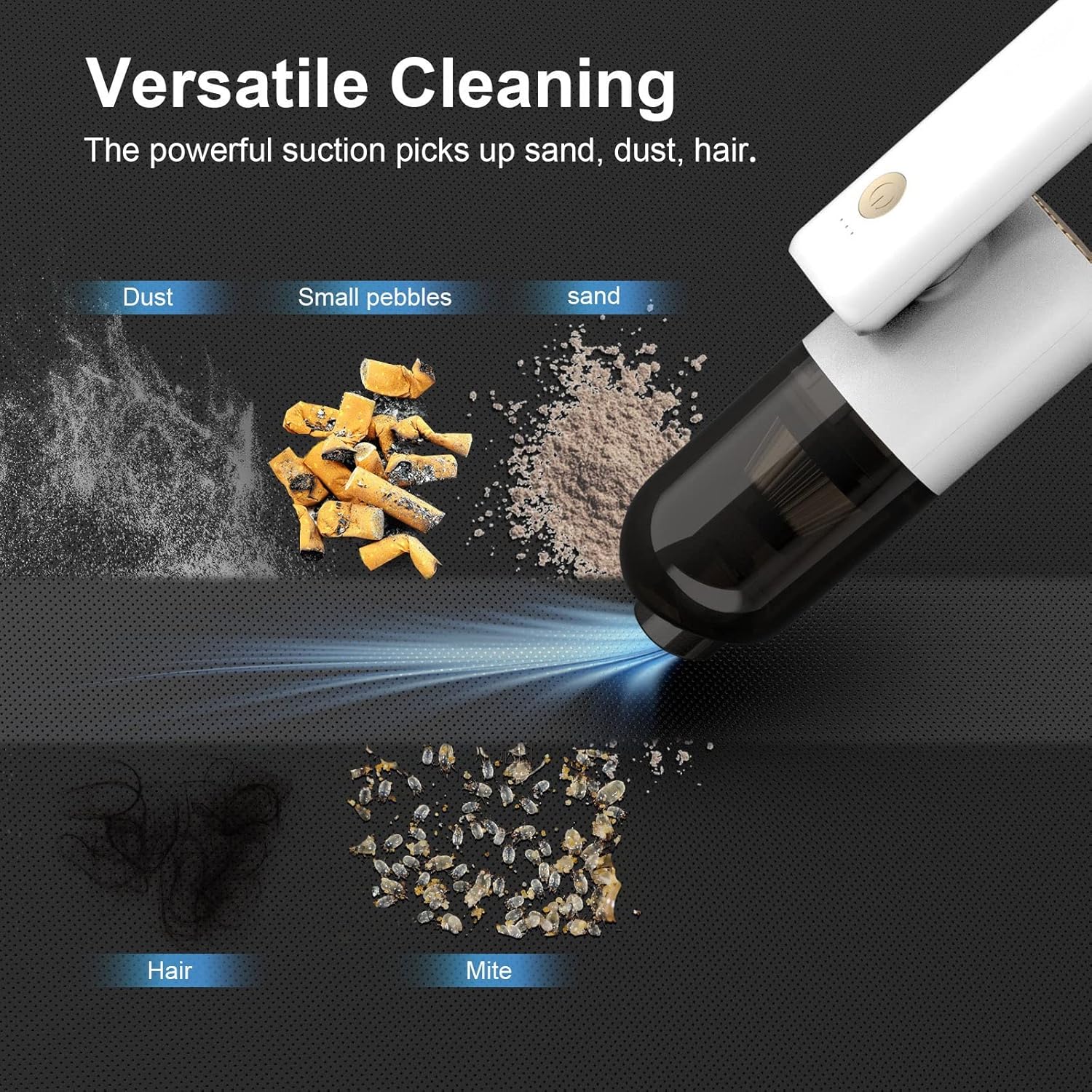 Hand Held Vacuum, Cordless Car Vacuum Cleaner Strong Suction Mini Hand Vacuum LED Light Rechargeable for Car Interior Home (Color : White)