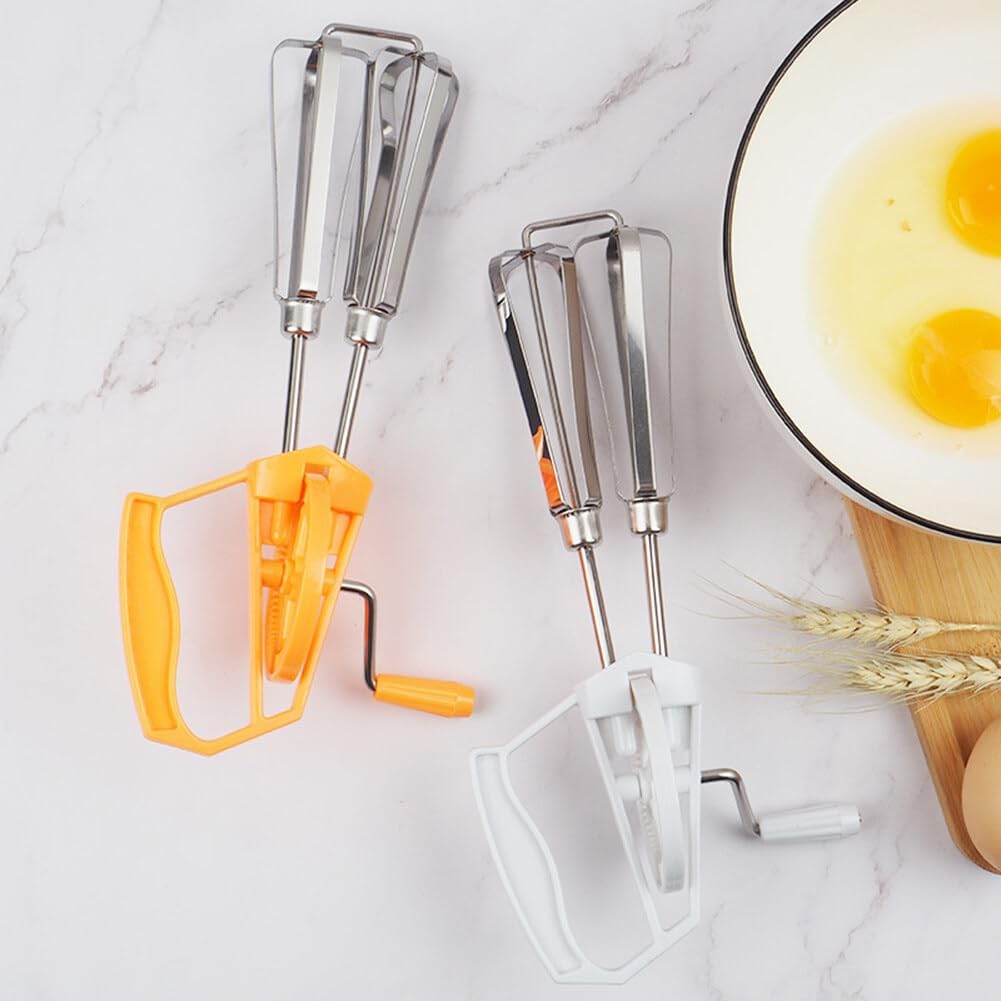 Stainless Steel Whisks, Hand Push Whisk Blender Semi-Automatic Quick Mixer Egg Milk Beater Milk Frother Rotating Push Household Whisk Mixer for Blending, Whisking (10 inches Orange)