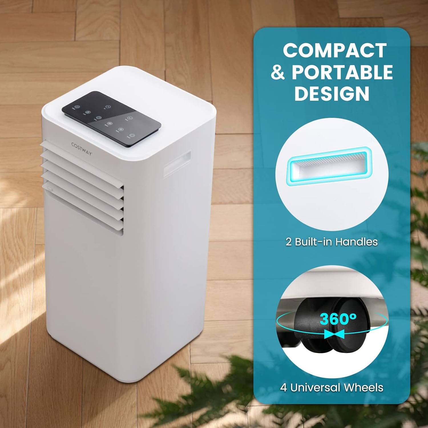 COSTWAY 10000 BTU Portable Air Conditioner, 3 in 1 AC Unit, Fan & Dehumidifier w/Sleep Mode, 24H Timer, LED Display, Child Lock, Remote Control & Window Kit for Home Office Dorm (White-10000BTU)