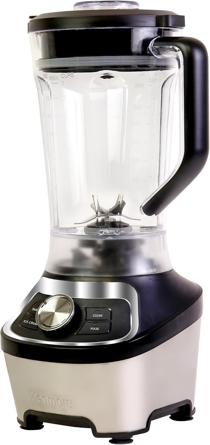 Kenmore Countertop Blender - Electric Mixer, Frozen Smoothie, Shakes, Milkshake, Puree Maker, Licuadora Grinder Kitchen Appliance With Ice Crush & Pulse Function, Dishwasher Safe Plastic jar, Black