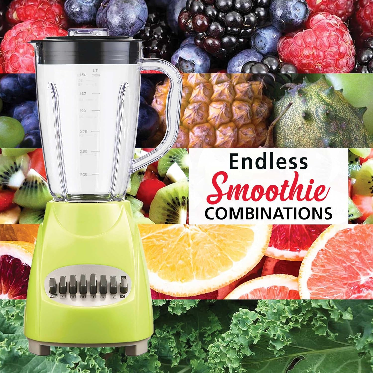 12-Speed Countertop Blender with Pulse Function – 50oz BPA-Free Jar, Stainless Steel Blades, Ice Crusher & Smoothie Maker, 350W Kitchen Blender (Green)