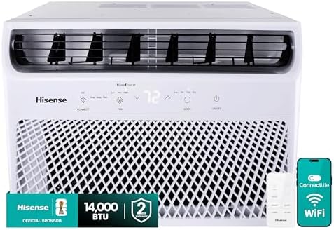 Hisense 14,000 BTU Smart Window Air Conditioner, 3 modes (Cooling, Fan, Dehumidifier), Easy Installation,Ultra Quiet, 2 Years Warranty