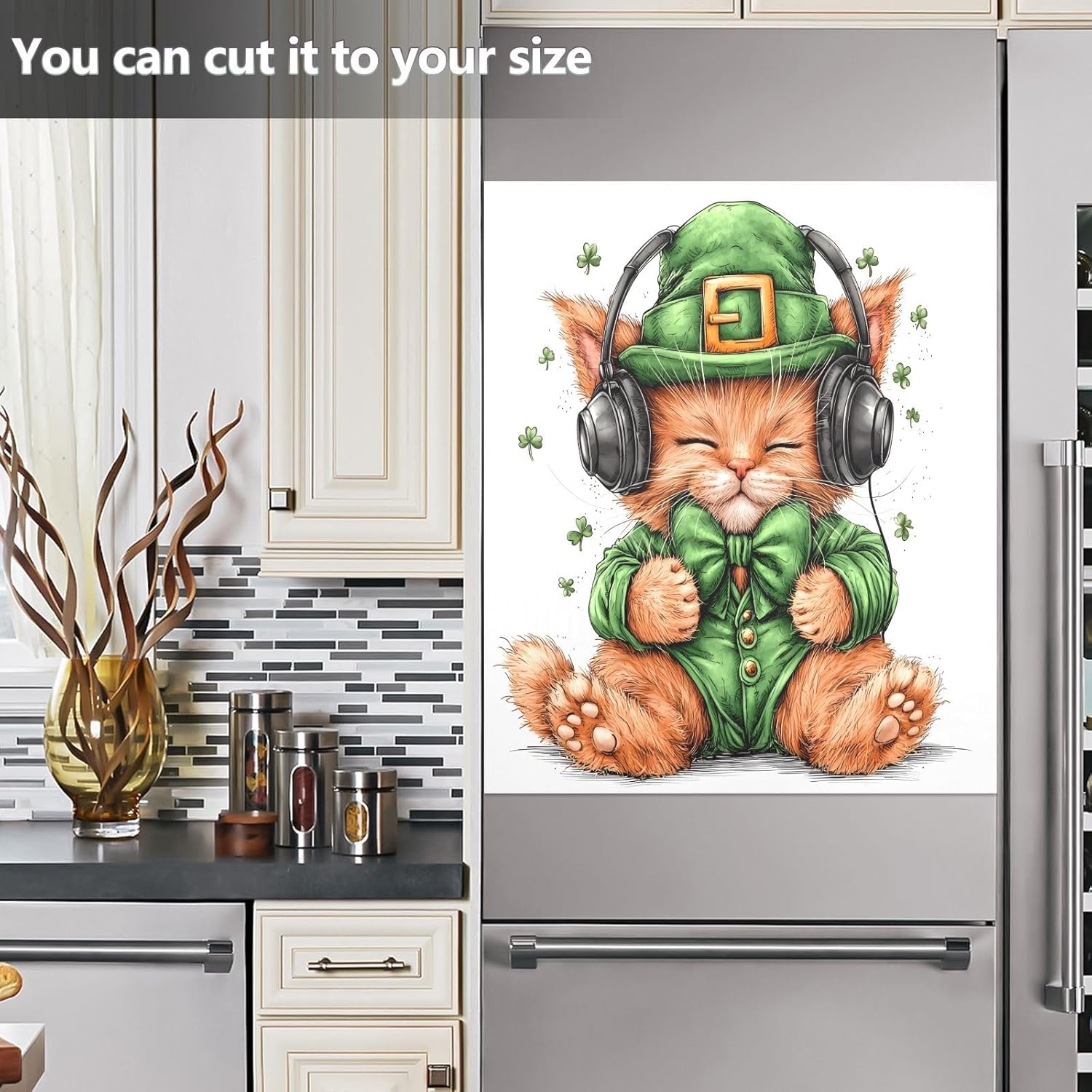 Dishwasher Magnet Cover Large Magnetic Stickers Green Hat Cat Front Dishwasher Cover Reusable Decal for Home Kitchen Anti-Scratch Refrigerator Decorative Lid Washing Machine Laundry 23