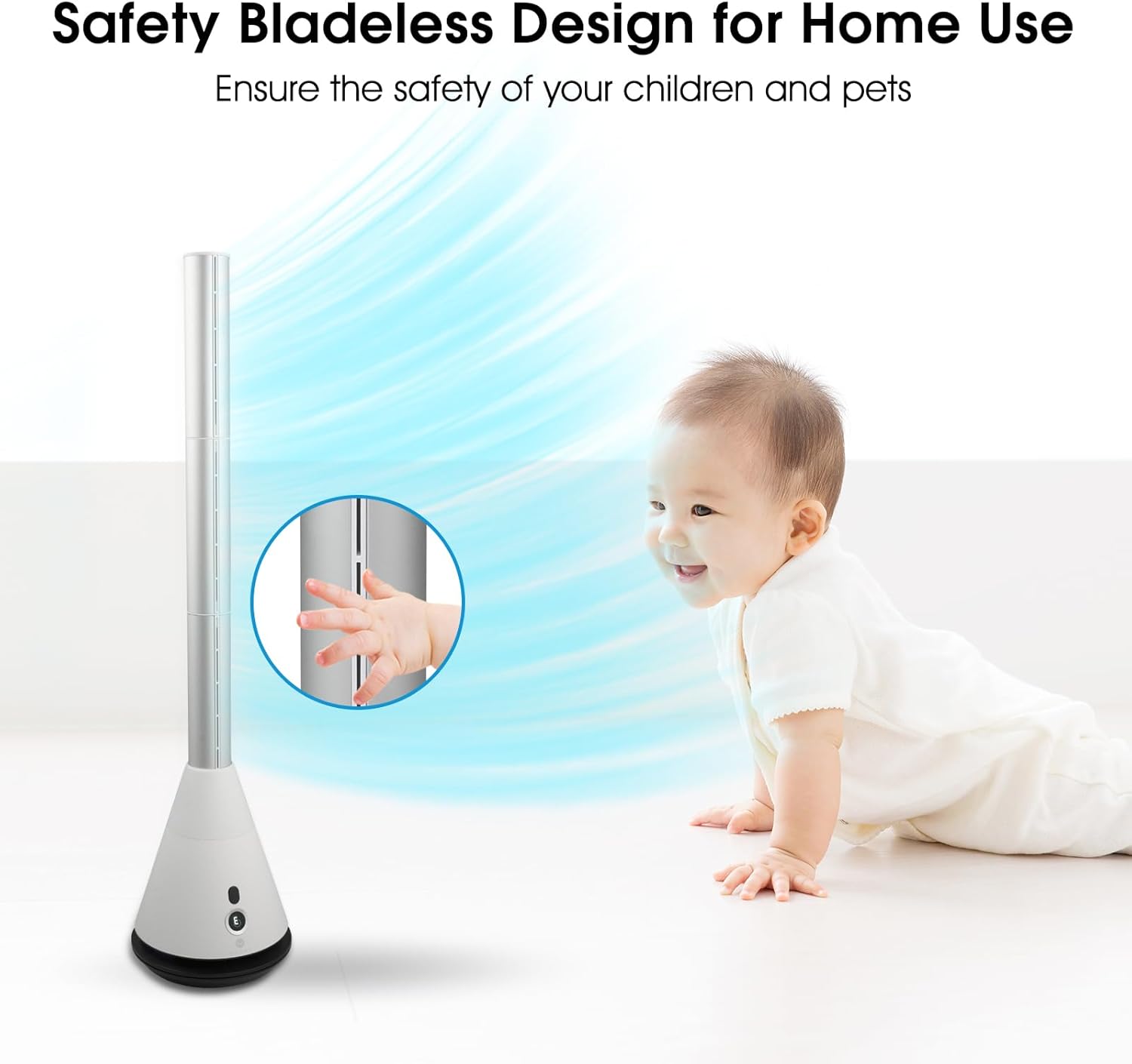 Bladeless Tower Fan with 9 Speeds, 80° Wide Oscillating Cooling Fan, Electric Standing Floor Fan with 8H Timer, Space-Saving Design for Bedroom Office