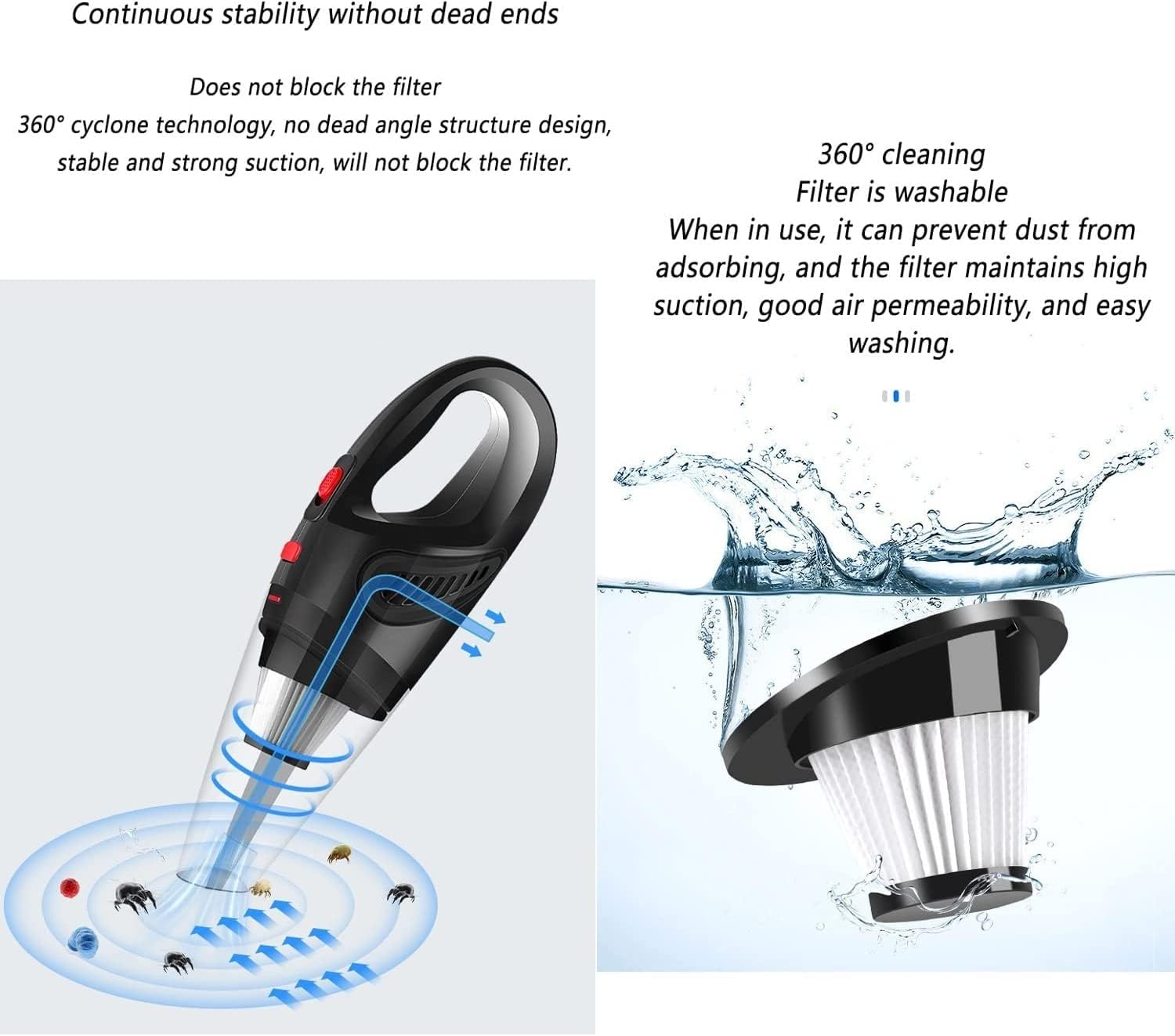 YIORYO Handheld Vacuum Mini Portable Rechargeable Car Vacuum Cleaner Cordless with 6000PA Powerful Suction for Car Home and Office