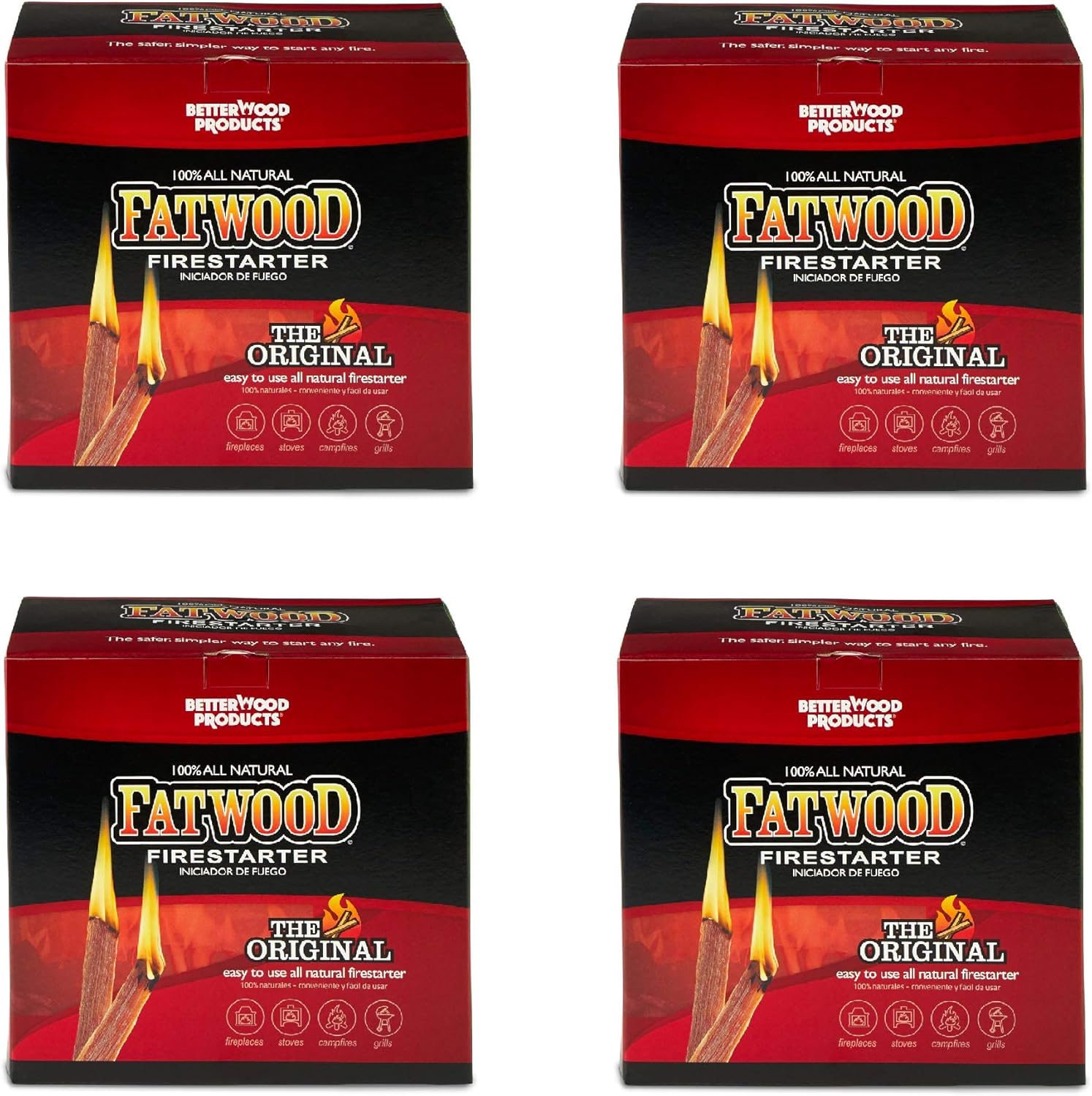 Betterwood 10lb Fatwood Natural Pine Firestarter (4 Pack) for Campfire, BBQ, or Pellet Stove; Non-Toxic and Water Resistant
