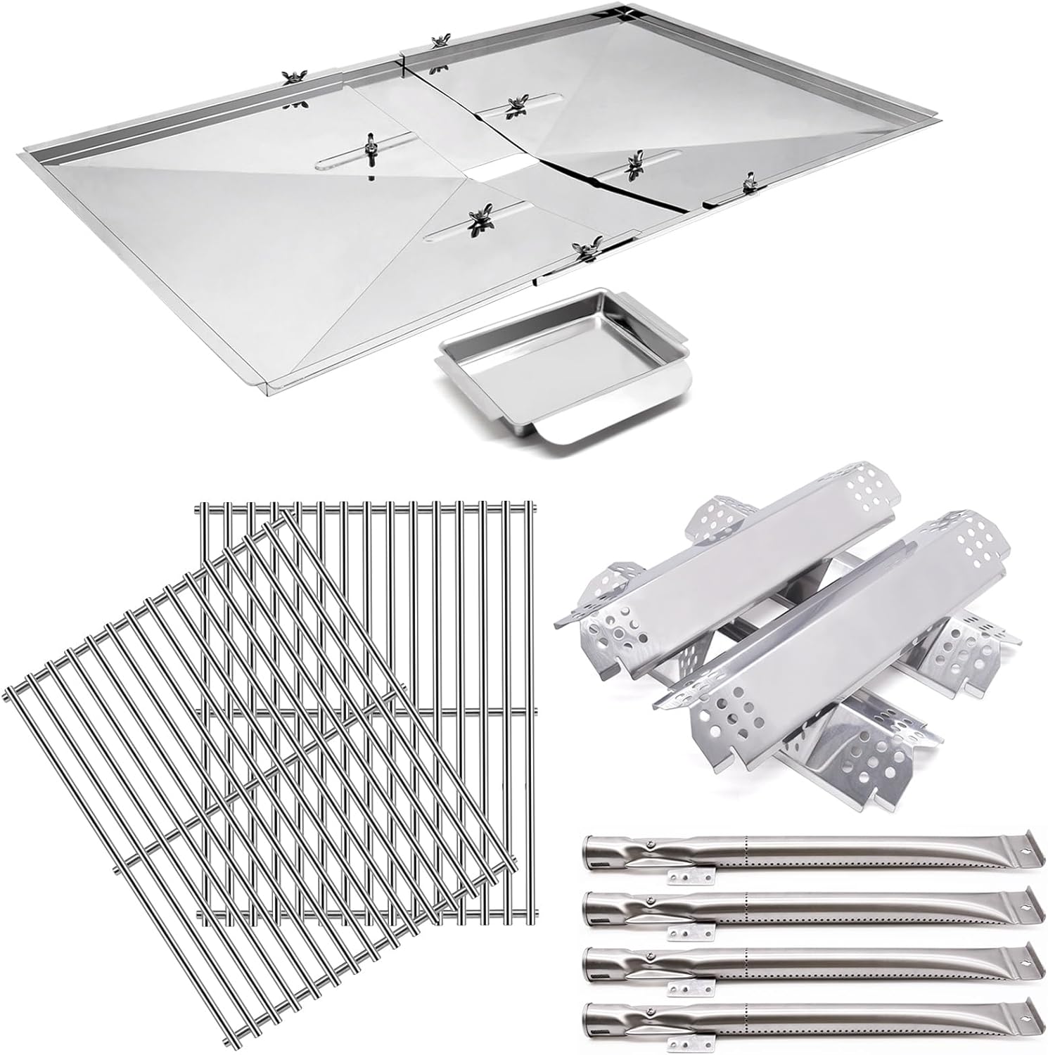 Grill Grates Replacement Parts for Nexgrill 4 Burner 720-0830H, 720-0830D, 24-27Inch Adjustable Grill Drip Pan Grease Tray, Stainless Steel 17 Inch Grill Grates, Heat Shield Plates, Burner Tubes.
