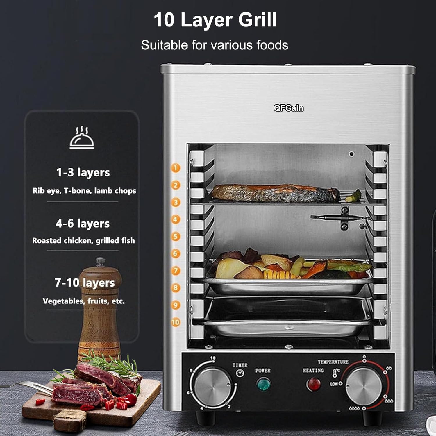1700W Electric Steak Broiler, Indoor Commercial Steak Grill, Automatic Steak Smoker Broiler, Toaster Oven Microwave Combo, Air Fryer Oven, Time Temp Adjust,110V