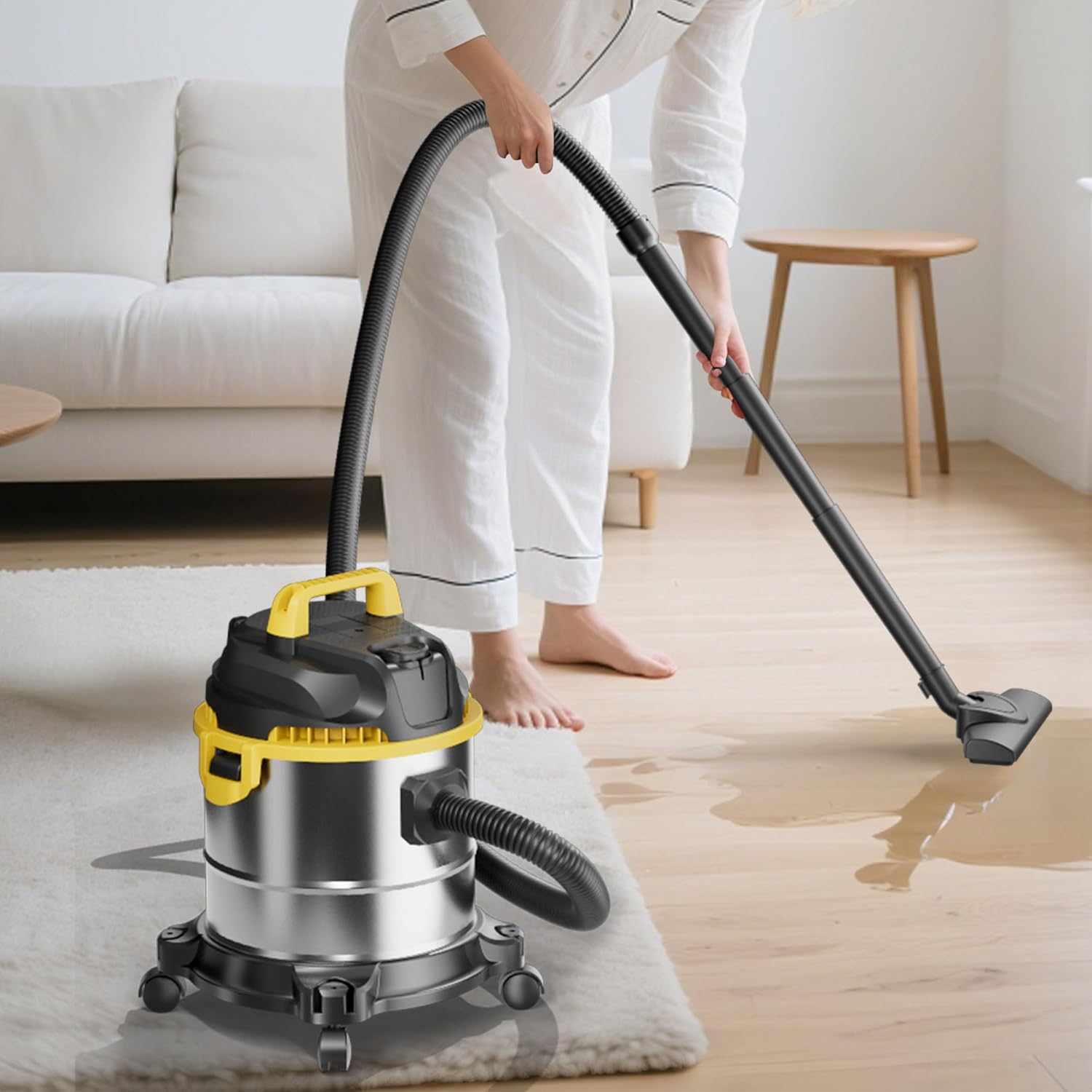 5.5-Gallon Premium Stainless Steel Wet/Dry VacuumCleaner, 12-Foot Power Cord, 20KPa Powerful Suction withblower Function, Ideal for pet Hair, garages, Cars, andhome workshops.