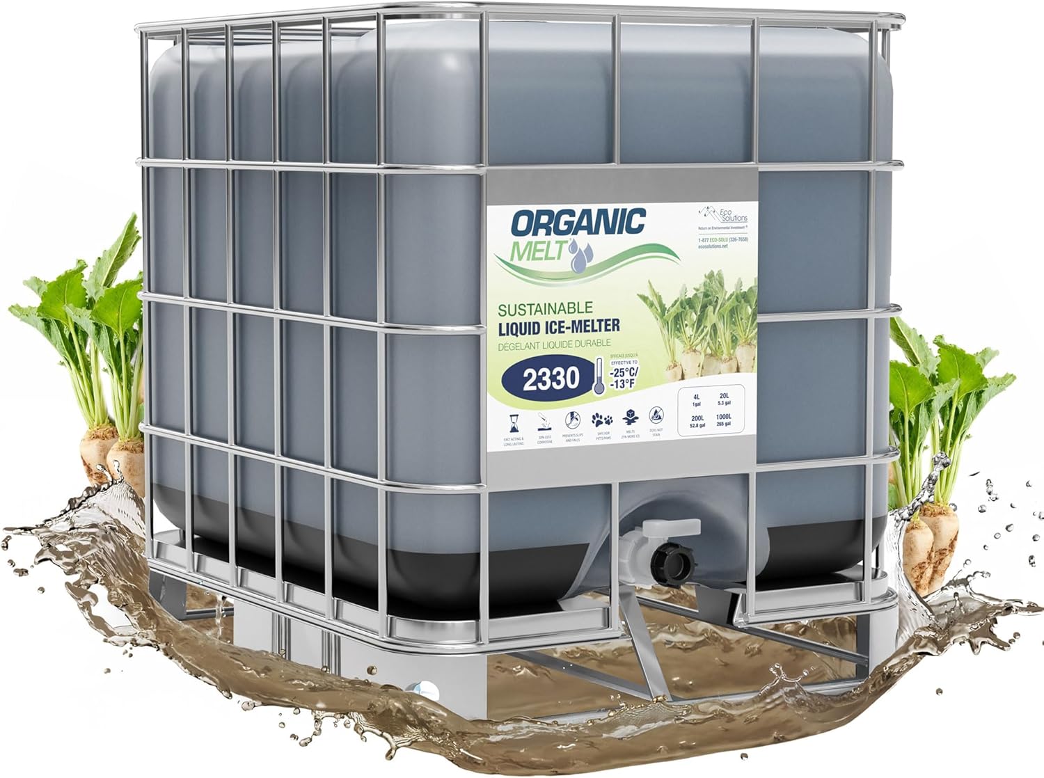 Ice Melt Safe for Concrete, Sidewalks, and Driveways – Pet-Friendly Snow Salt and Ice Melter – Organic Melt Liquid De-Icing Product – Eco-Friendly Made from Sugar Beets, 1000 Litre Tote (1)