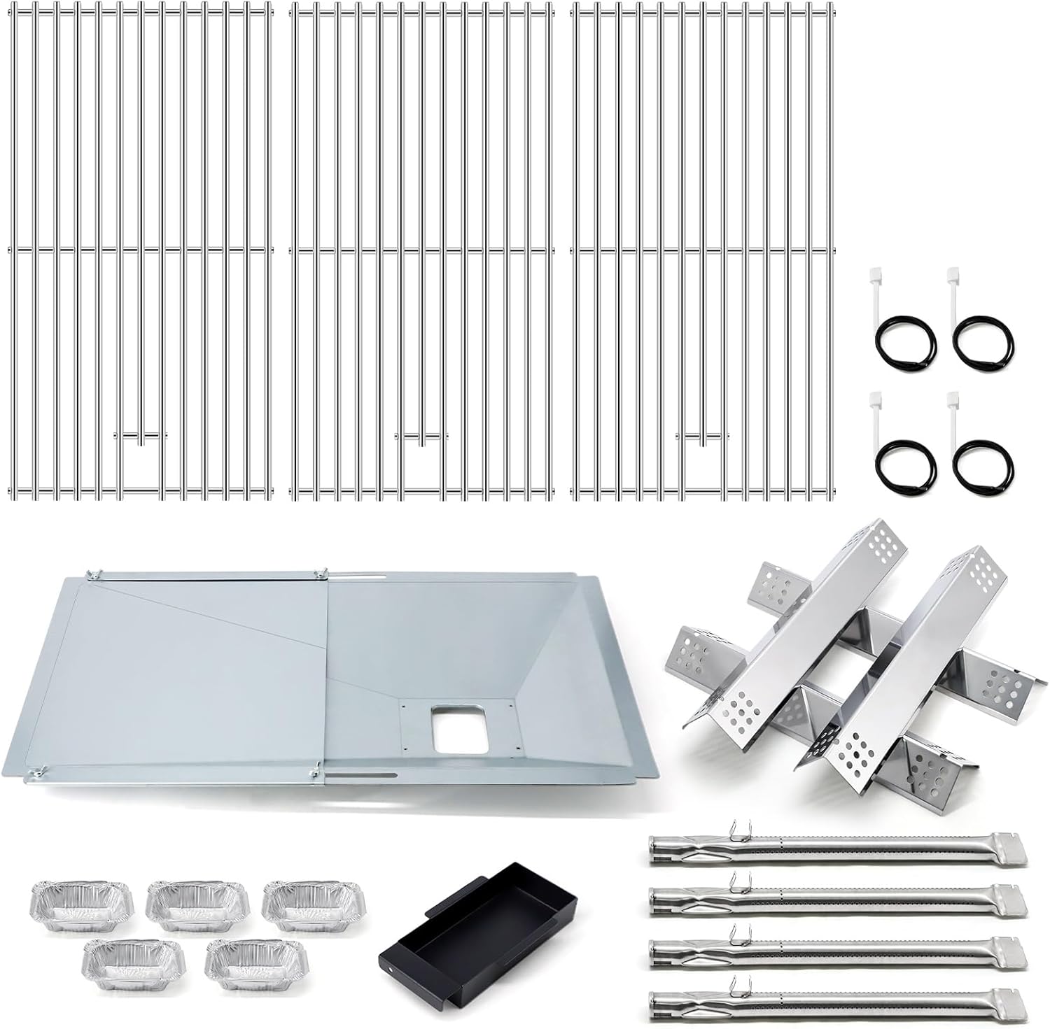 Adviace Replacement Parts for Monument Grill 35633 41847NG 24367 24633, A0212926 Main Burner & D010012307 Flame Tamer & A0212804 Cooking Grid & Grease Tray & Igniter for 35633 Monument Grill