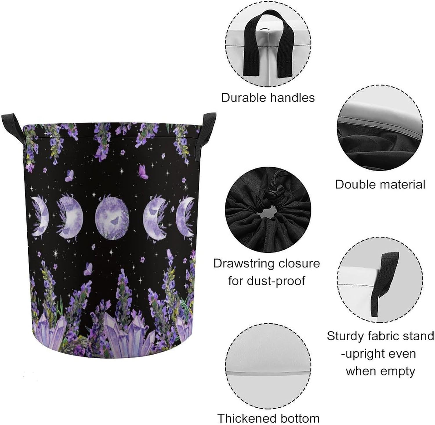 Brebasf Gothic Full Moon Lavender Laundry Basket Storage Basket,Watercolor Spring Farm Floral Butterfly Galaxy Star Print Dirty Clothes Basket For Laundry Room Balcony-13.8