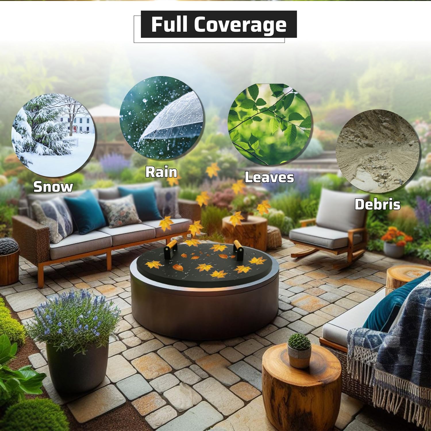 22” Round Fire Pit Lid – Heat Resistant fire pit cover round metal for Outdoor Fireplace 16 Gauge Steel Flat Fire Pit Burner Pan Cover with 2 Wooden Handles Snuffer Lid for Round Patio Fire Pit Ring