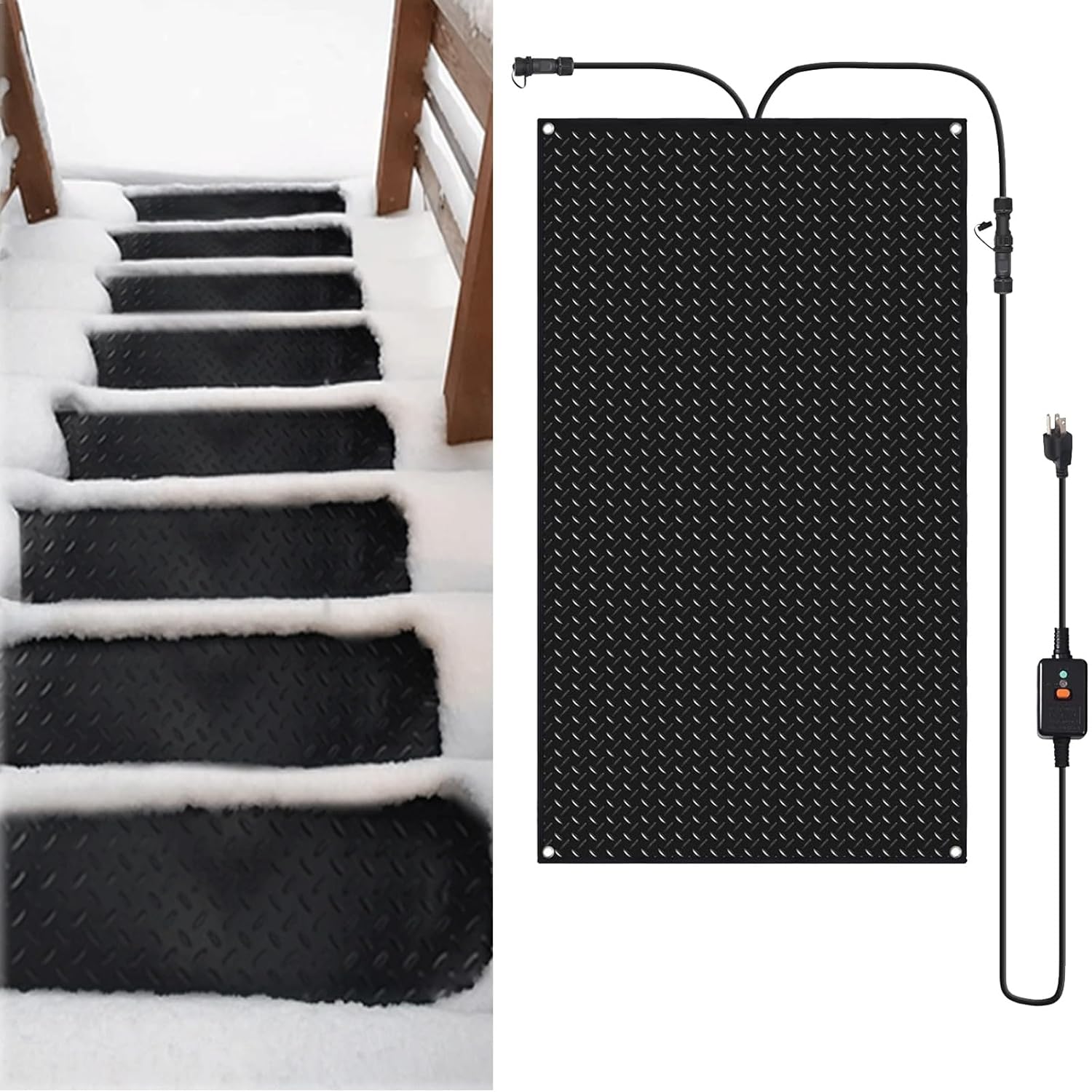 Snow Melting Mats, Heated Walkway Mats Outdoor, Non-Slip Heating Entrance Mats Heated Outdoor Mat, W/6Ft Cord, Melting Snow 3''Per Hour, Heated Sidewalk Mats for Ice and Snow(2 Pcs,30 * 30cm)